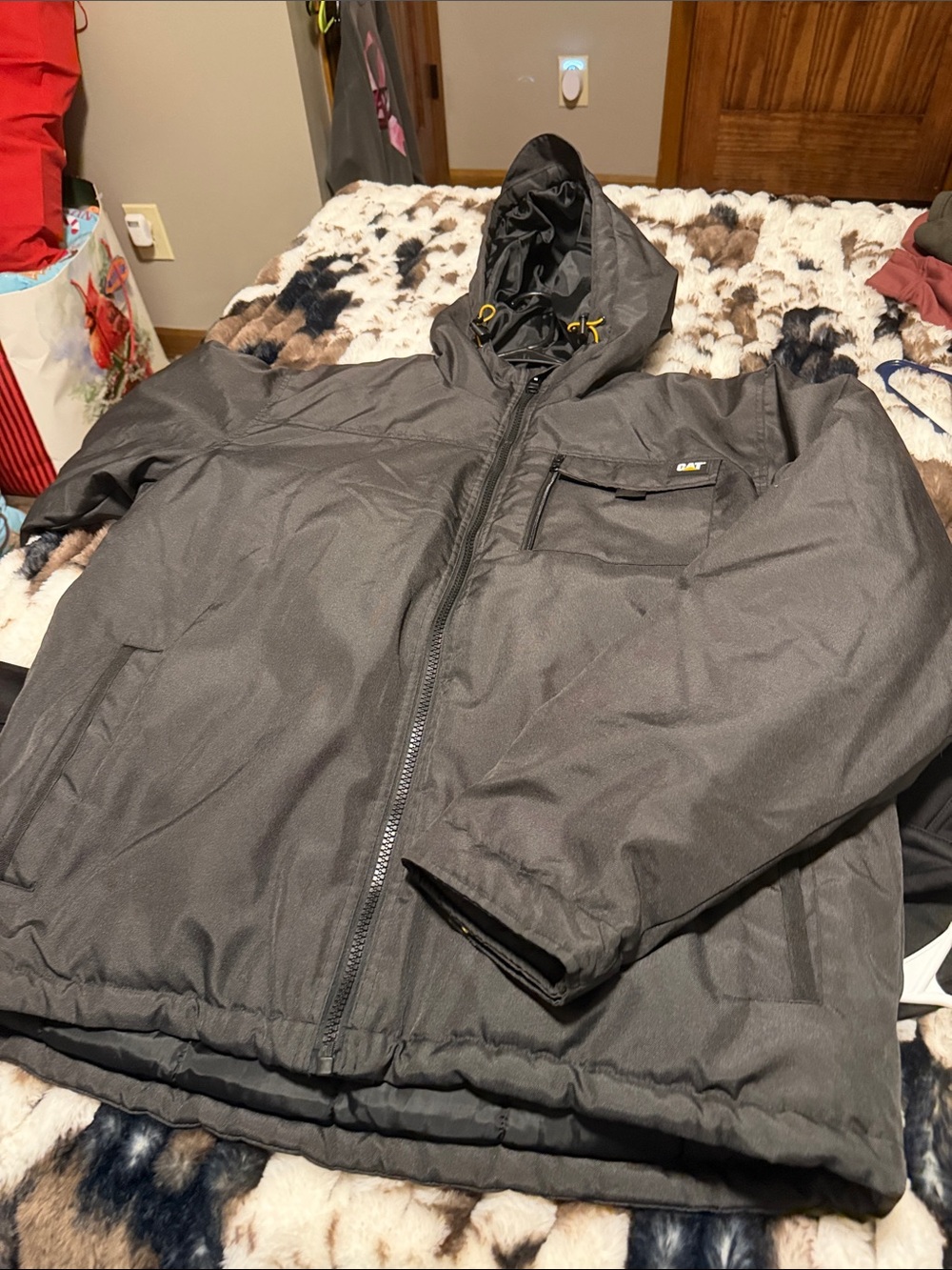 Caterpillar Black Hooded Work Puffer Jacket
